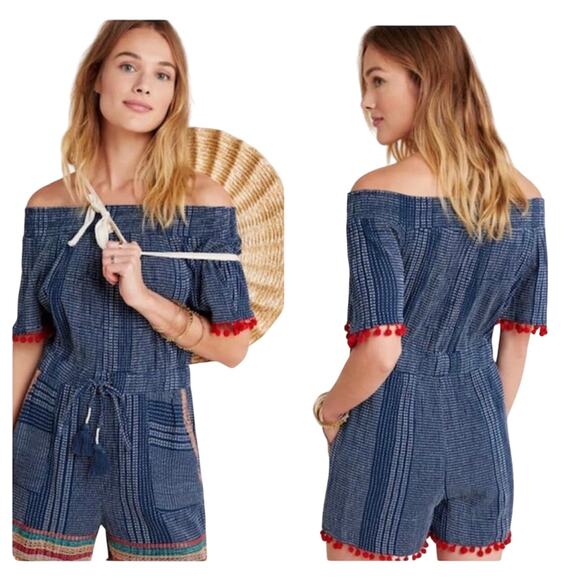 THML Womens navy romper with red poms Size Medium - Picture 2 of 8